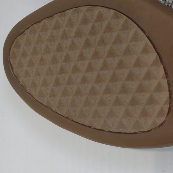 A2 Aerosoles Atmosphere Gray Gold Weave Open Toe Slingback Flower Detail Wedges - Picture 11 of 13